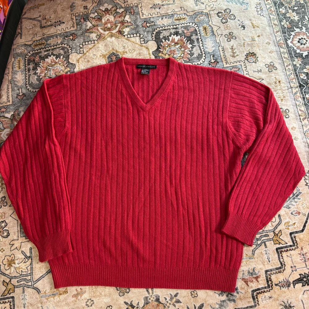 Men's Geoffrey Beene Sweater Red Wool Cashmere Blend Knit Long Sleeve Medium
